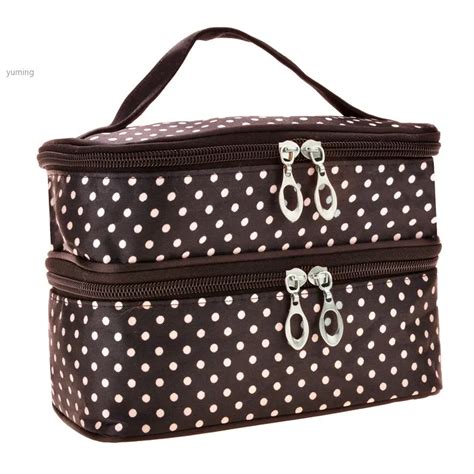 Best Sell Womens Fashion Portable Double Deck Cosmetic Bag Dot Pattern