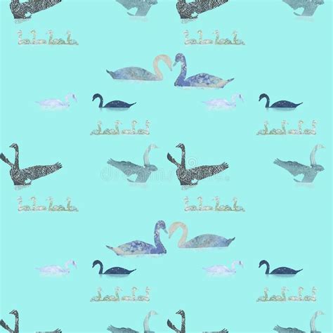 Seamless Pattern With Hand Drawn Swans Stock Illustration