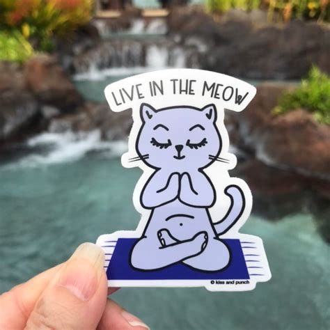 Zen Cat Sticker Cute Yoga Sticker Water Bottle Sticker Etsy