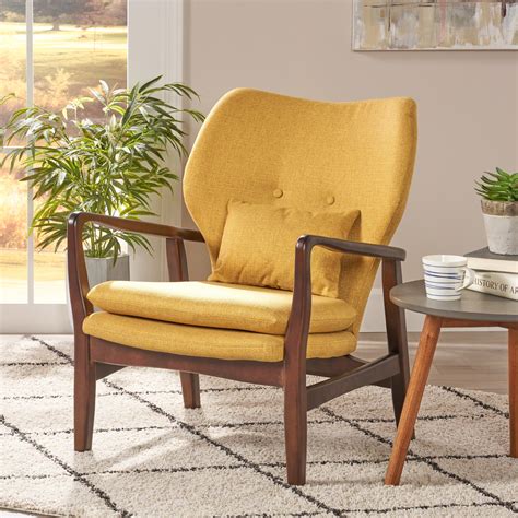 Noble House Mid Century Modern Fabric Club Chair Mustard