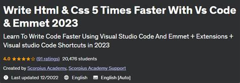 Udemy Write Html And Css 5 Times Faster With Vs Code And Emmet 2023 2022