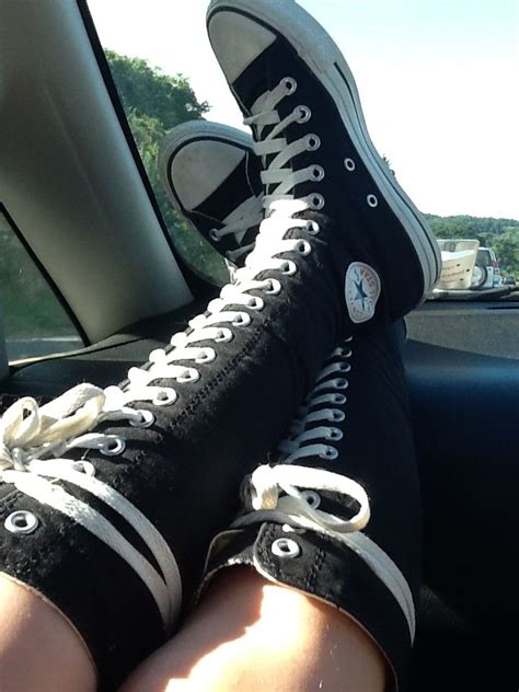 My Knee High Converse So Cool In 2022 Converse Boots High Boots Outfit High Knee Boots Outfit