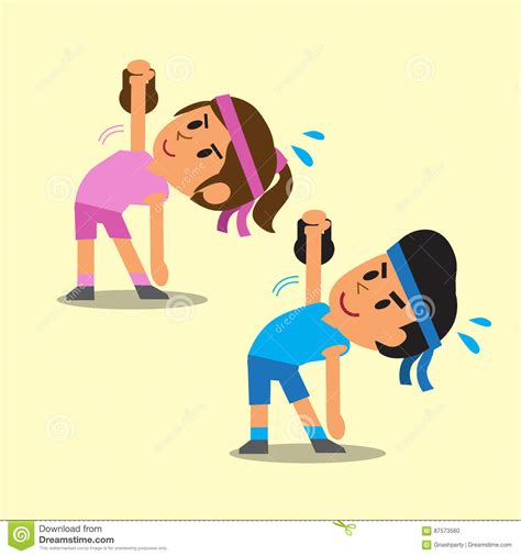 Cartoon A Man And A Woman Doing Kettlebell Windmill Exercise Stock