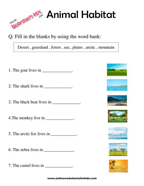 Animal Habitats Worksheets For Grade 1 4