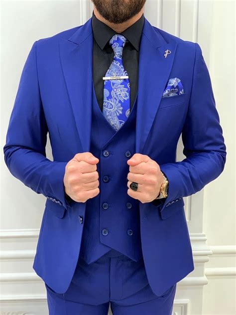 Royal Blue Slim Fit Groom Wedding Suit For Men By Gentwith Com