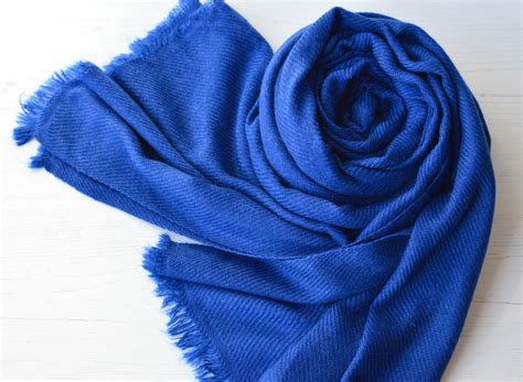 Soft Cashmere Wool Scarf Handwoven Nepalese Wrap In Royal Blue Etsy