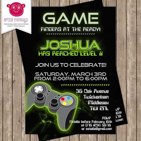 Printable Video Game Party Invitation Personalized Video Game