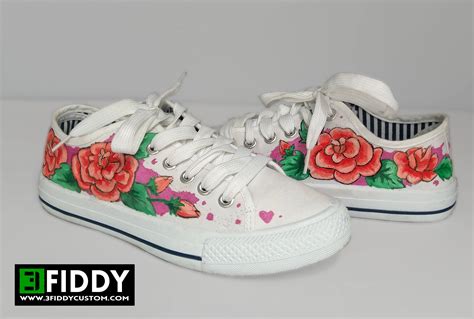 Hand Painted Rose Flower Sneakers Shoes Trainers We Tailor Etsy
