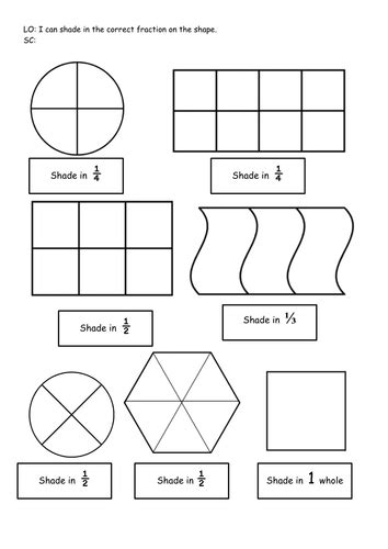 Ks1 Year 1 Shade In The Correct Fraction Shape 12 And 14