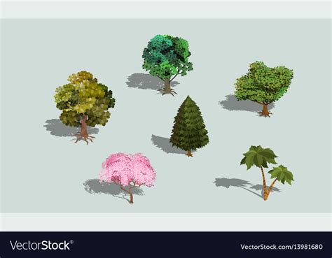Set 3d Isometric Trees With Shadow Royalty Free Vector Image