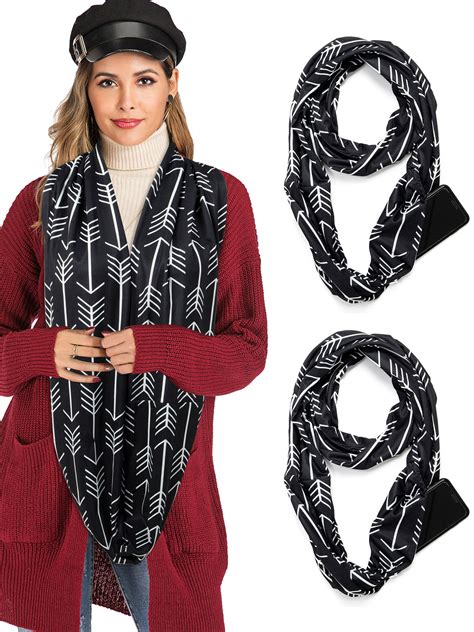 Sayfut Scarves For Women Girls Infinity Scarf With Zipper Pocket Pattern Print Infinity Loop