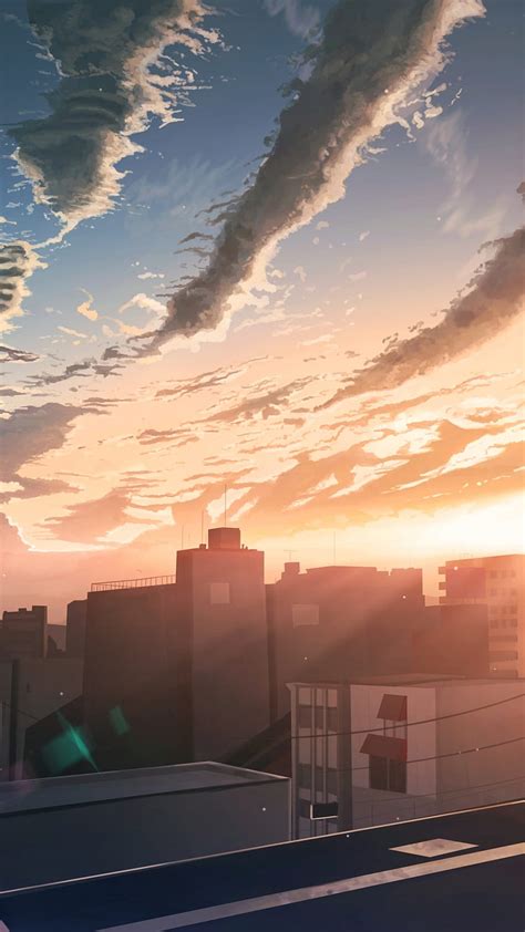 Anime Landscape Sunset Buildings Clouds Girl Backview Resolution