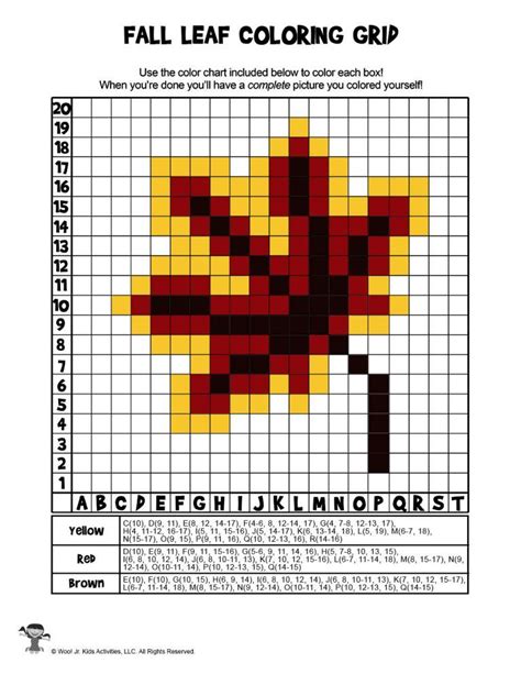 Fall Grid Coloring Pages Mystery Picture Activities Autunno
