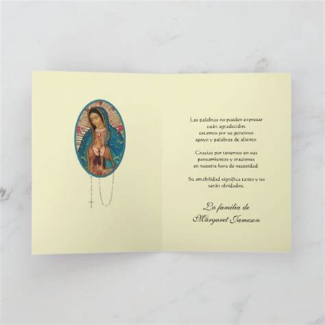 Guadalupe Virgin Mary Funeral Condolence Spanish Thank You Card Zazzle