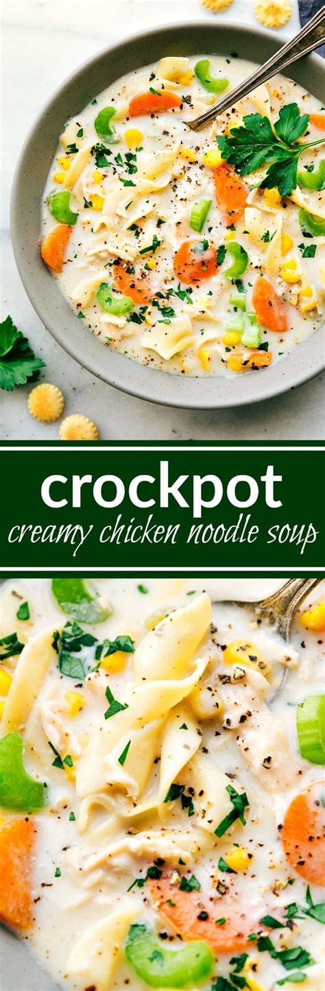 Loaded with egg noodles, tender chicken, and a creamy sauce this is an easy chicken recipe guaranteed to be loved by even the pickiest of eaters! Crockpot Creamy Chicken Noodle Soup | Chelsea's Messy Apron