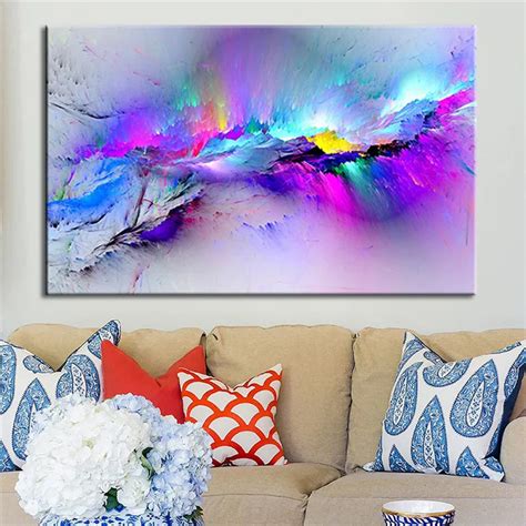 Framed Multicoloured Blue Canvas Scenery Picture Print Painting Modern