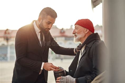Rich Man Donate Money To Homeless Stock Image Image Of Business