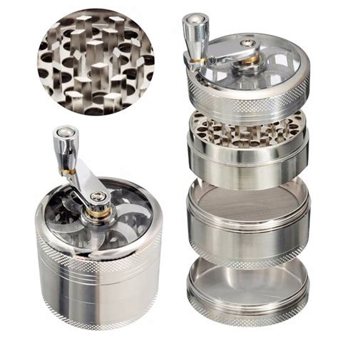2020 zinc alloy hand crank 55mm 63mm 4 layer metal dry herb tobacco grinder metal handle for