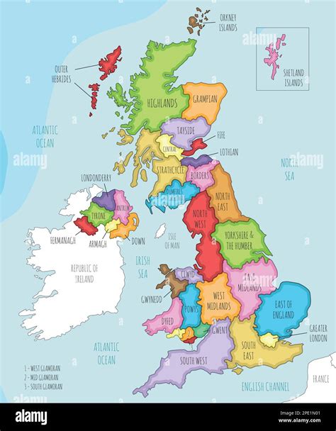 Vector Illustrated Map Of Uk With Administrative Divisions And
