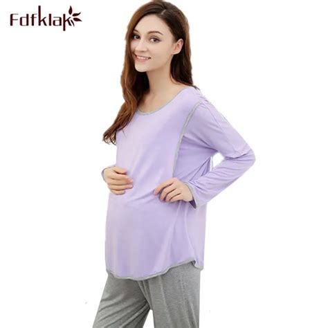 Fdfklak Model Cotton Maternity Pyjama Long Sleeve Casual Pregnancy Clothes Maternity Nightwear