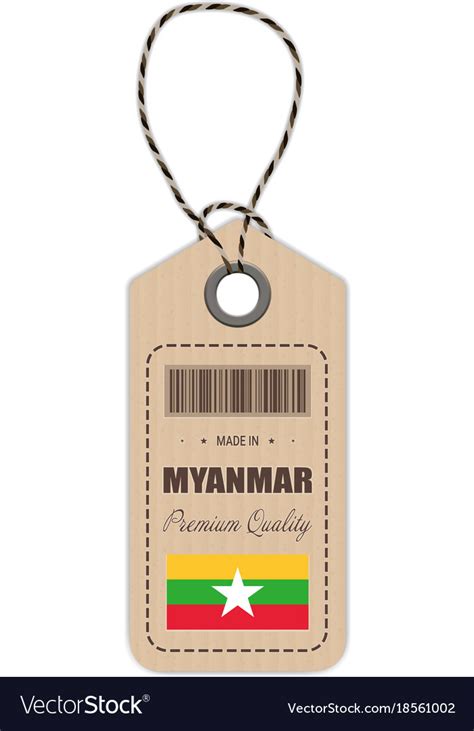 Hang Tag Made In Myanmar With Flag Icon Isolated Vector Image