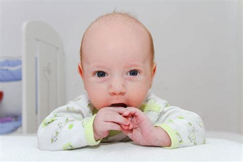 Two Months Old Newborn Male Baby Enjoying Stock Image Image Of