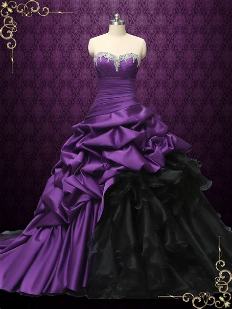 Gothic Purple And Black Strapless Wedding Dress Constance Ieie Bridal
