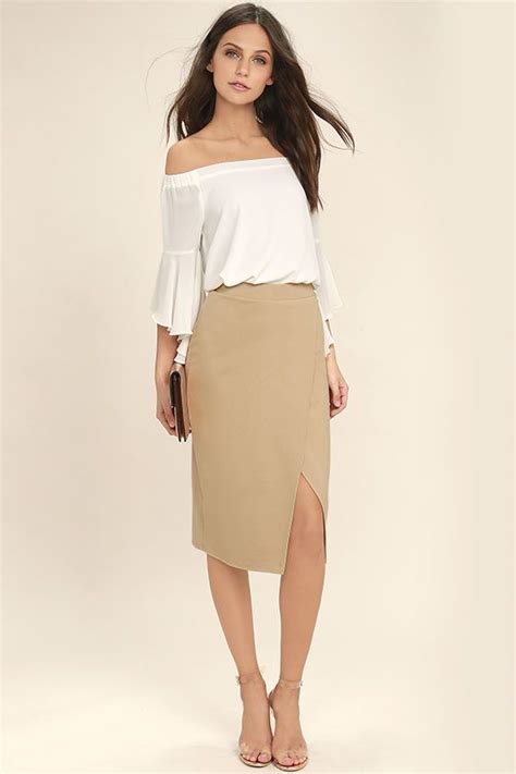 Perfectionist Beige Pencil Skirt Skirt Outfits Pencil Skirt Casual