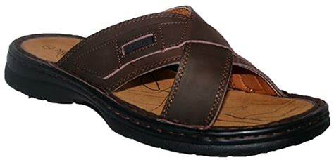 Mens Leather Upper Slip On Mule Sandal With Cross Strap Front And