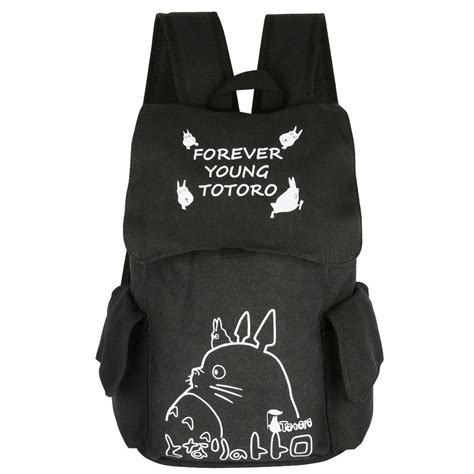 Totoro Anime Canvas Backpack Black Backpack School Backpacks