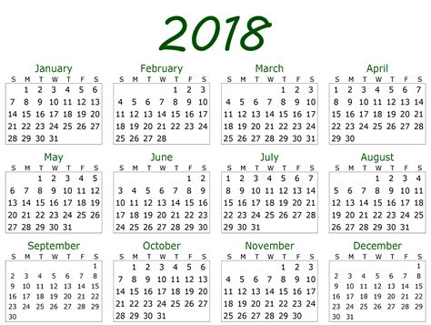 Monthly Yearly 2018 Calendar Template Excel Word