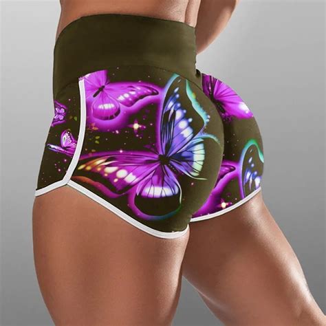Women S Fashoin Butterfly Printing Shorts Running Shorts Sports Short Pants Plus Size Pants