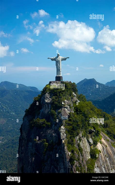Christ The Redeemer Statue Atop Corcovado Rio De Janeiro Brazil Stock