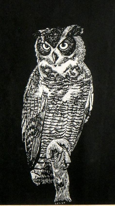 Great Horned Owl Drawing By H Leslie Simmons