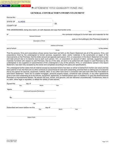 Free Printable Sworn Statement Templates Word Pdf For Construction
