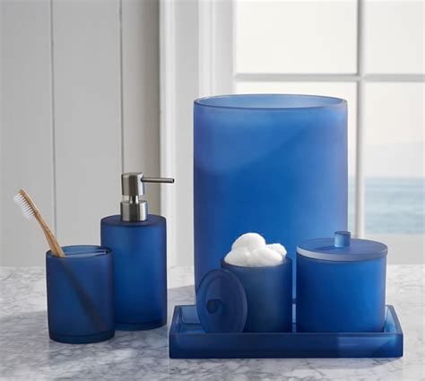 Home and apartment essentials including hand pump soap dispenser, soap dish, toothbrush holder, and tumbler cup. Serra Mix and Match Bath Accessories - Navy Blue | Pottery ...