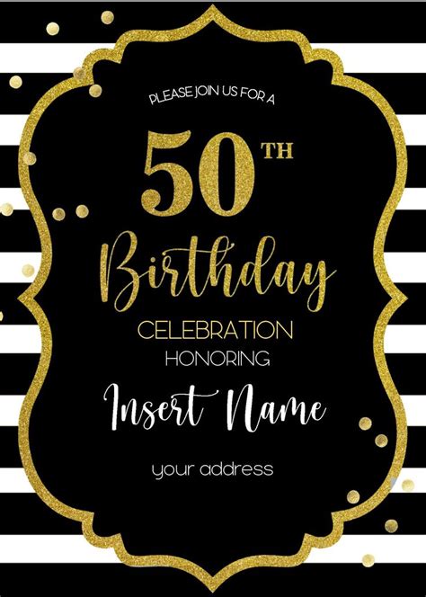 Black And Gold 50th Birthday Invitation Templates Editable With Ms