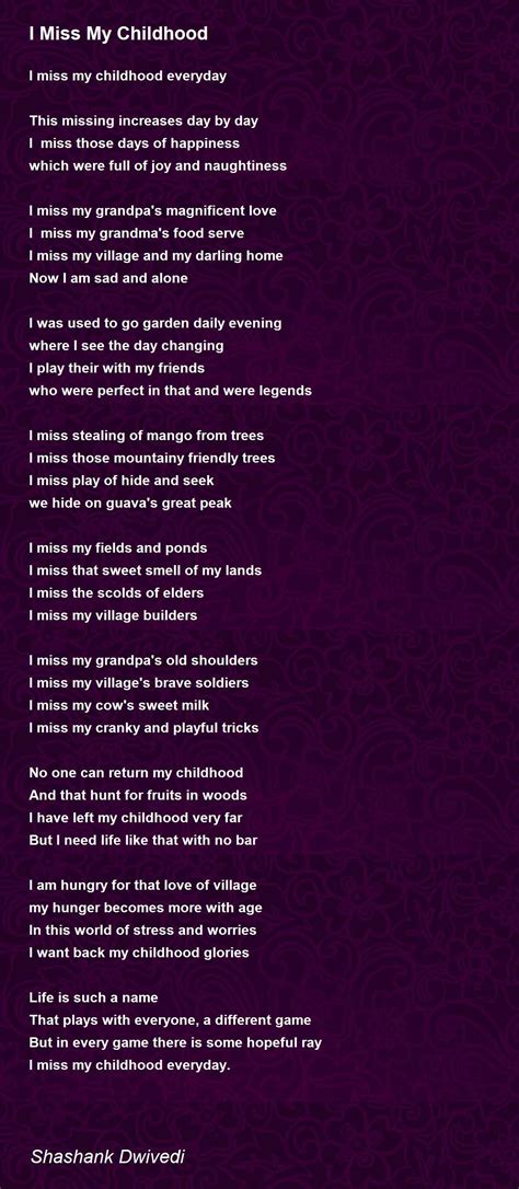 I Miss My Childhood Poem By Shashank Dwivedi Poem Hunter