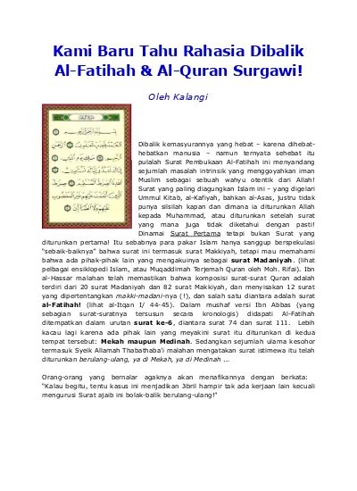 Kami Baru Tahu Rahasia Dibalik Al Fatihah Al Quran Surgawi