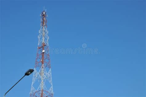 Close Up Top Of Communication Tower With Antennas Such A Mobile Phone