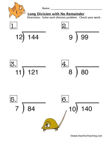 Long Division With Whole Numbers Worksheet
