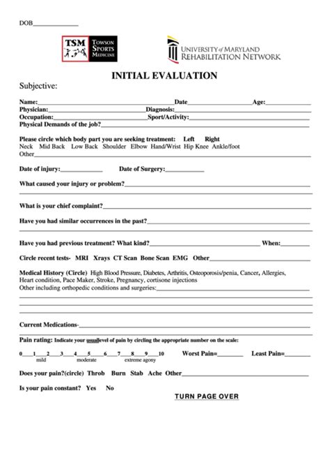 Initial Medical Evaluation Form Printable Pdf Download
