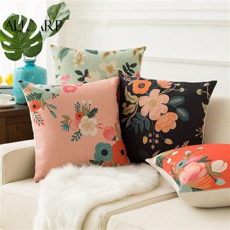 flower pillow fresh pastoral style linen cushions for couch decor flower pillow linen cushion