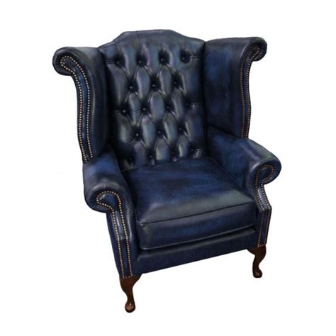 Beautifully crafted chesterfield armchair available at extremely low prices. Chesterfield Antique Blue Genuine Leather Queen Anne Armchair