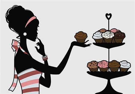 Woman Eating Cupcake Silhouette Illustrations Royalty Free Vector