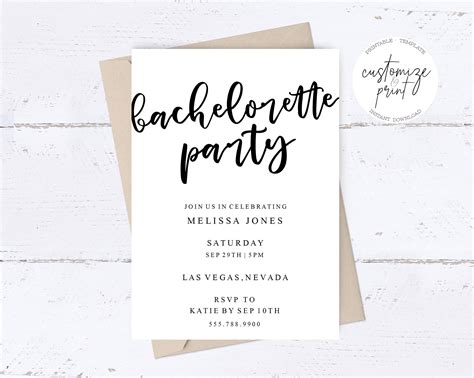 Minimalistic Bachelorette Party Invitation Editable Template Etsy