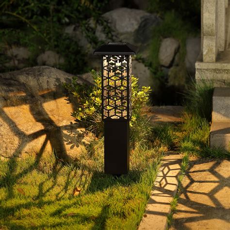 Solar Bollard Light Garden Pillar Pathway Lamp Outdoor Waterproof Lawn