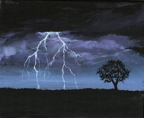 Lonely sailing ship in a storm. Storm - acrylic painting of lightning. | Painting art ...