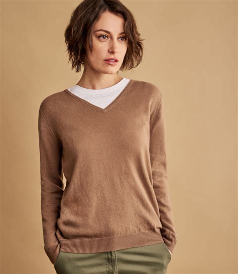 Dark Camel Cashmere And Merino V Neck Knitted Sweater Woolovers Uk