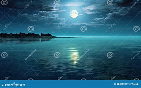 Night Sky With Full Moon Over Water Stock Illustration Illustration